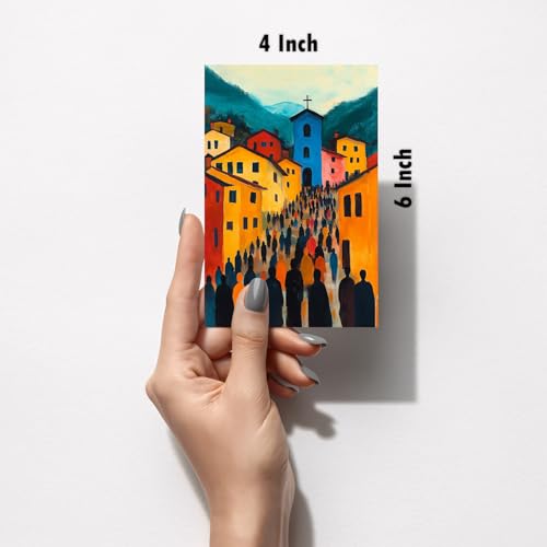 Image of SiddArtify Abstract Village Wall Art Poster Print Set - Modern Architectural Decor for Living Room Office - Set of 2-4x6 Inch - Board (Pack of 6) - Sticker (Pack of 6)