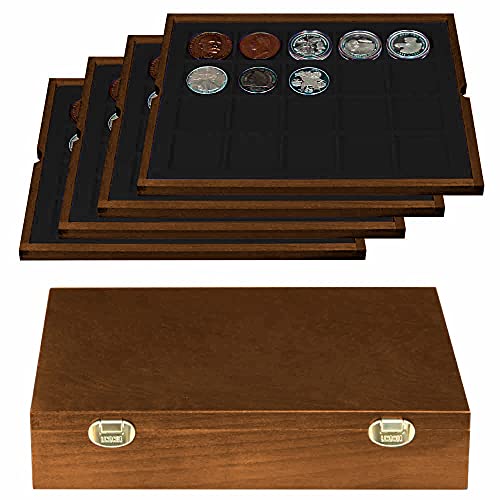 Boîte à pièces de monnaie bois 47 mm Lindner coffret rangement 4 plateaux