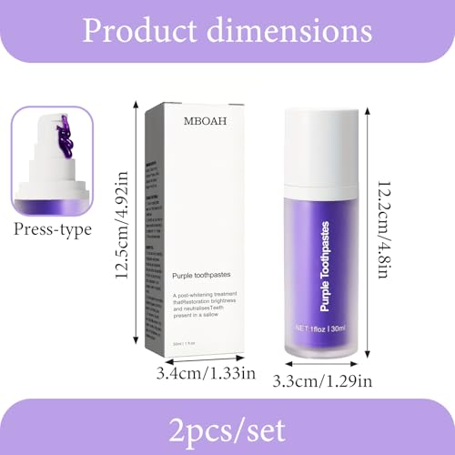 VIDSTW 2 Stück Whitening Zahnpasta Lila Pumppumpe Lila Zahnpasta Weisse Zähne Natürliche Inhaltsstoffe 30 ML Whitening Toothpaste Sanfte Aufhellung Farbkorrektur für Entfernung Von Kaffeeflecken