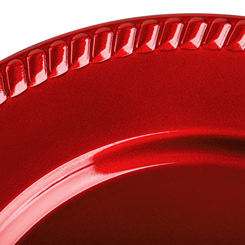 Suwimut 12 Pack Charger Plates, 13 Inch Red Plastic Beaded Rim Round Dinner Chargers For Wedding Party Holiday Table Decoration #TOP2