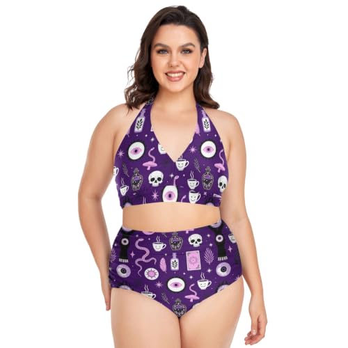 Bikini de talla grande ajustable morado para mujer con control de abdomen cómodo