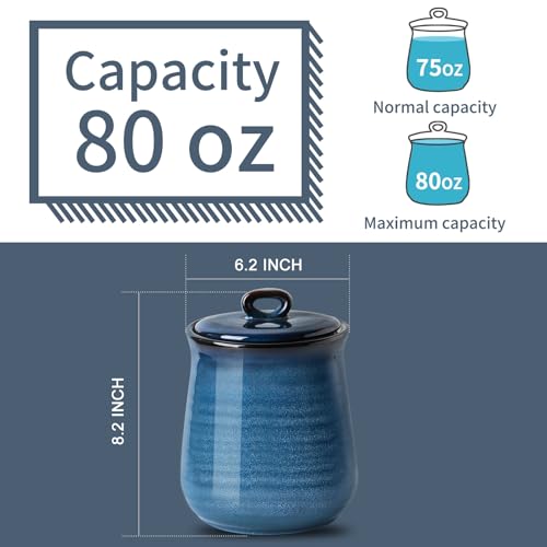 HASENSE Ceramic Food Storage Jar with Airtight Lid, 80 FL OZ Large Blue Coffee Container & Candy Canister for Countertop, Farmhouse Kitchen Decor for Sugar, Tea, Flour, Cookies, Snacks & More by HASENSE - Image 3