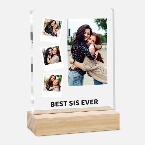 Image of Giftplease Customized Photo Frame with Text & Wooden Stand | Personalised Printed Photo Frame Gift for Sister | Birthday, Tabletop D cor | Customized Photo Gift (6x8 Inches) SIS 08