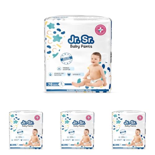 Image of Jr. Sr. Baby Diaper Pants | Small (S) Size (4-8 kg), 76 Count | Pack of 4 | Upto 12 hr Absorption with Advanced Leak Protection | Safe For Babies Skin | Soft, Secure & Comfy