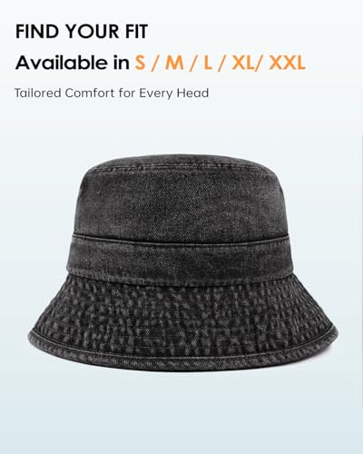 Image of Zylioo Oversized Denim Bucket Hat, XXL XL L M Fisherman Sun Hat with Chin Cord, Washed Jean Packable Summer Travel Hat