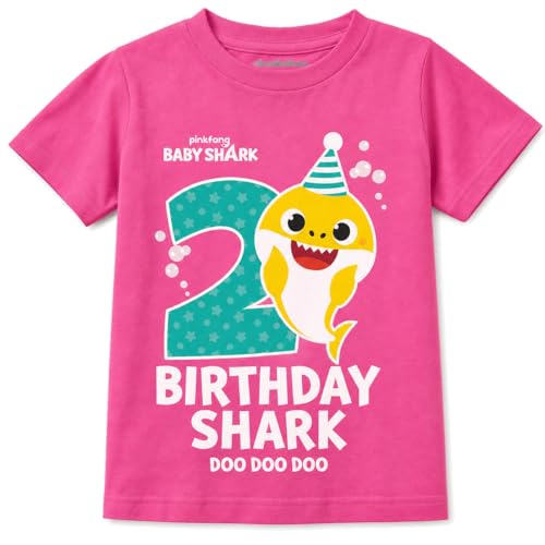 Official Baby Shark 2nd Birthday Shirt - Toddler Boy or Girl Birthday Outfit Age 2 - Soft 100% Cotton Premium Party Tee - Pinkfong 4T Pink