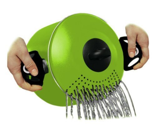 Pentola pastaiola antiaderente in alluminio con coperchio scolapasta; colore verde mela; prodotto made Italy