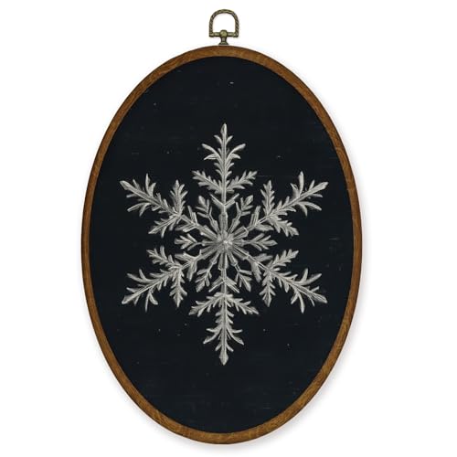 WULQYING Vintage Christmas Snowflake Wall Art Decor, Winter Christmas Oval Framed Canvas Art Prints, Dark Academia Rustic Winter Xmas Wall Hanging Decor for Home Bedroom Living Room, 8.6x11.4 Inches