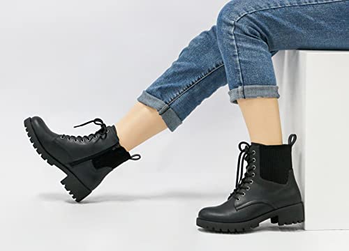 Vepose Womens' 916 Ankle Boots, Combat Lace-Up Booties, Black, Size 8 Us -With Inner Zipper(Cjy916 Black 08) #TOP6