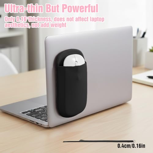 Image of Slim Mouse Holder for Laptop, Universal Wireless Mouse Sleeve Pouch for Laptop Stick on, Black Adhesive Computer Mouses Pocket Holder Case, No Glue Residue