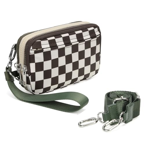 Checkered Wristlet Wallet for Women Tri-tone Cute Nylon Wristlet Purse with 5 zippers and ID Window Credit Card Holder by JQWYGB - Used condition - Image 8