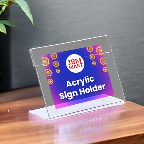 Image of JBM MART Acrylic Sign Holder L-Shape Acrylic Table Display Label Price Tag Name Card Holder Stands for School Office Counter Restaurants Supermarket Store Shop (04X2.5 Inch - 10Pcs)