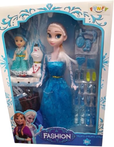 FUNFY 11 Ice Princess Doll Set | Includes Two Additional Small Dolls | Blue | Material: Plastic | Array of Accessories Including Dresses, Shoes, Comb and Mirror for Extended Play | for Girls