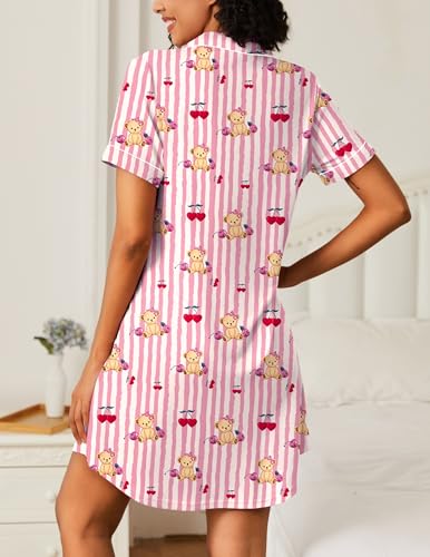 Image of Ekouaer Nightgowns for Women 2 Pack Button Down Sleepwear Short Sleeve Sleepshirts Soft Nightshirts Boyfriend Pajama Dress