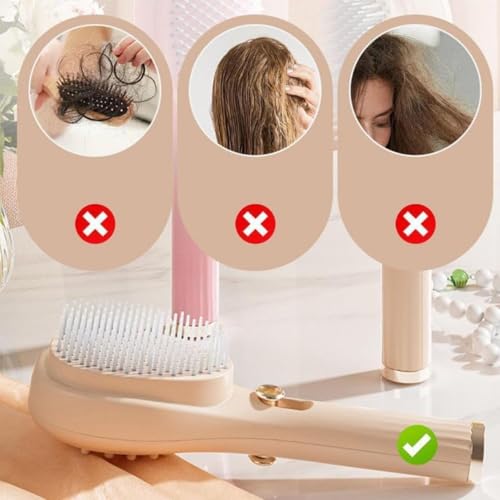 Image of Anti Static Massage Comb - One-Click Cleaning hair Comb and Brush, Massage Comb, Scalp Cleansing, hair Combs for Women and Men, Portable Telescopic Massage Comb (PINK)