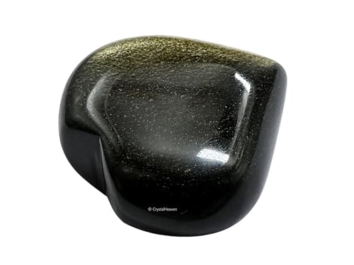 Image of Crystal Heaven Certified Golden Sheen Obsidian Heart Palm Pebbles Stones For Anxiety Stress Relief Massage - Aaa Grade Original Healing Gemstone Agate Heart Palm Stone For Yoga Meditation Spiritual