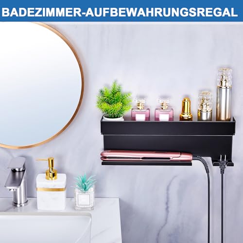 WAYASI Föhnhalter Wand Ohne Bohren, Föhn und Glätteisen Halterung Für Styler Lockenstab Zubehör, Fönhalterung Wandhalterung, Selbstklebend Haartrocknerhalter Organizer Bad (Schwarz)