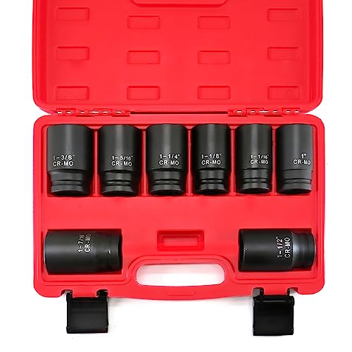 TONYNOL 3/4 Inch Drive Deep Impact Socket Set,6-Point,SAE(1'to 1-1/2'),8 Pcs,Cr-Mo.Heavy Duty Impact Socket Set.