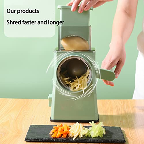 Upgraded Rotary Cheese Grater Shredder - 3 Interchangeable Blades Strong Suction Base Kitchen Mandolin Cutter Manual Fast Vegetable Slicer Chopper Cutter For Potato Fruit Vegetable Nuts (Green) #TOP6