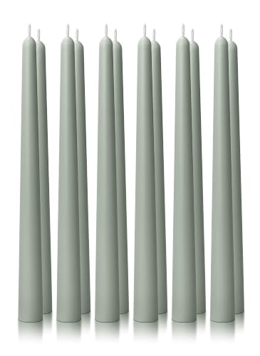 Homeology 12PK 10" Classic Taper Candles, Sage Green, 7-8 Hours Long Burning, Unscented Tall Candlesticks