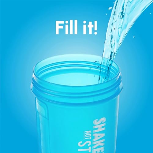 Shake That Weight 450ml Protein Shaker - Blue - With Storage Attachment For Protein and Diet Shake Powder, Wire Ball Mixer, Bag Attachment Loop - Image 6