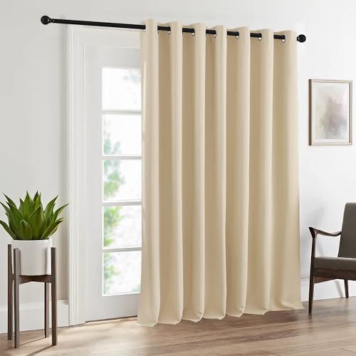 RYB HOME White Curtains & Drapes - Heavy Duty Room Darkening Grommet Drapes Vertical Blinds Room Divider Curtain for Bedroom Backdrop Parlor Living Room, W 100 x L 108, Biscotti Beige