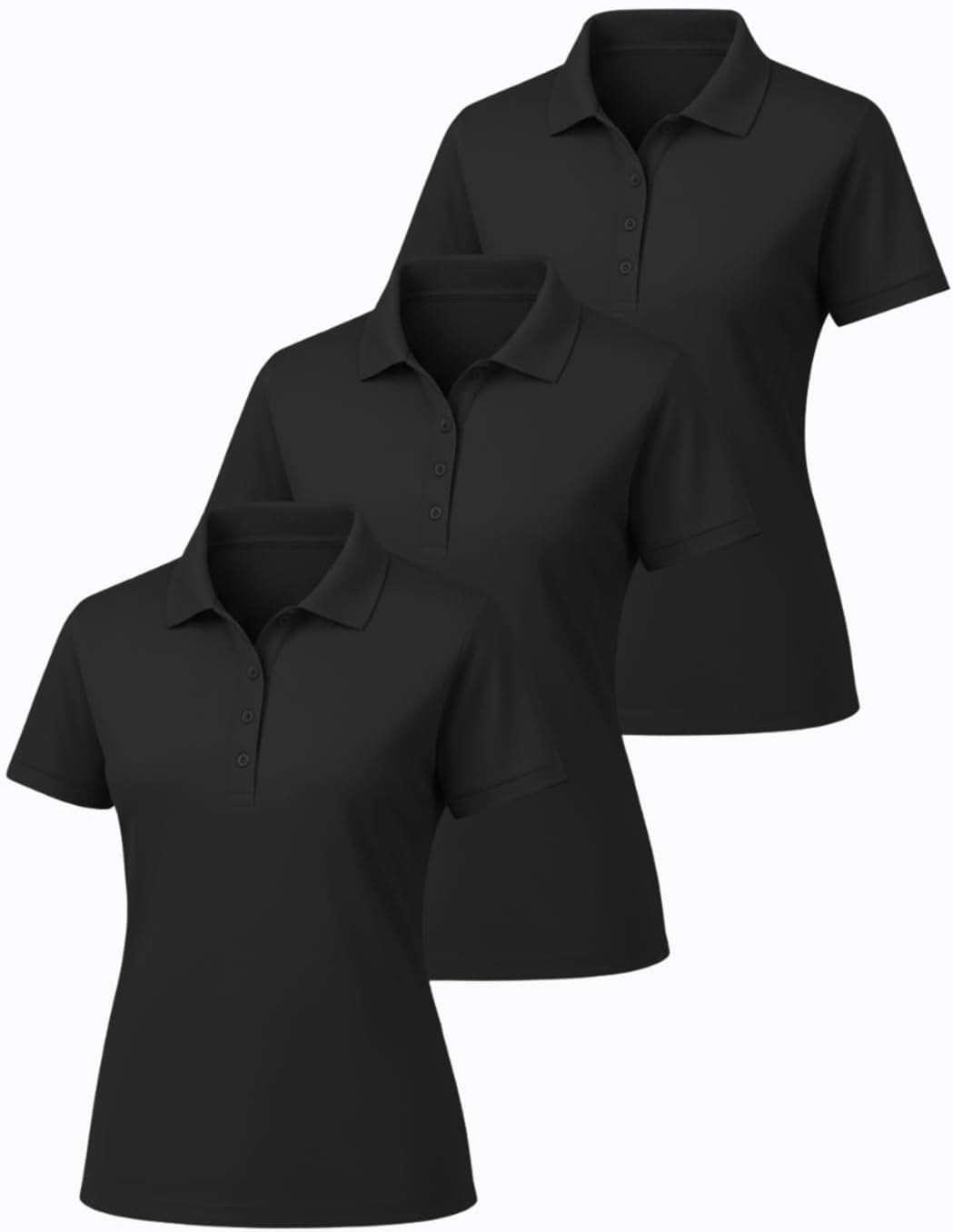 JustBlanks 3 Pack Women Polo Shirt Short Sleeve Polo Shirt – Regular Fit Pique Polo Shirt for Women 4-Button Polo Tee-3 Pack