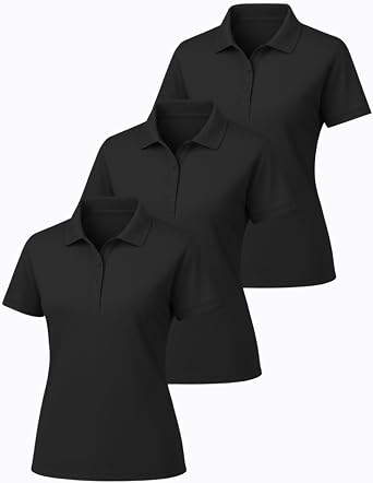 JustBlanks 3 Pack Women Polo Shirt Short Sleeve Polo Shirt Regular Fit Pique Polo Shirt for Women 4-Button Polo Tee-3 Pack