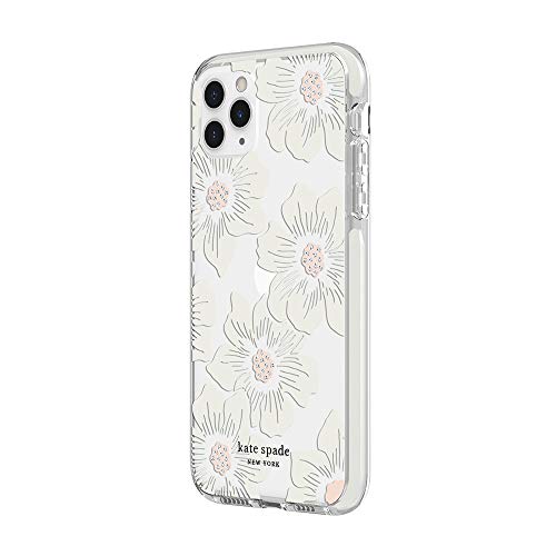 kate spade new york Defensive Hardshell Case (1-PC Comold) for iPhone 11 Pro Max - Hollyhock Floral Clear/Cream with Stones/Cream Bumper
