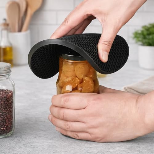 Topfuntersetzer für heiße Töpfe und Pfannen, hitzebeständig, Silikon, extra dick, groß, rutschfest, Schwarz, 4 Stück