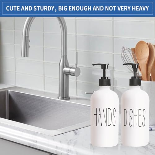 Image of COHOSEGE 16 Oz Glass Soap Dispenser Set 2 Pack for Kitchen Sink,Contains Hand and Dish Soap Dispenser,White Kitchen Utensils