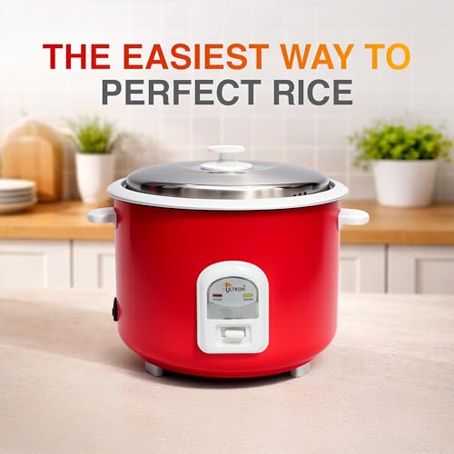 Image of ULTRON 1L Automatic Electric Rice Cooker with Double Aluminium Pot | Auto Cook & Auto Warm Function | Cool Touch Handles | Durable Body | 2 Year Product Warranty & 5 Year Heating Coil Warranty (red, 1 L)