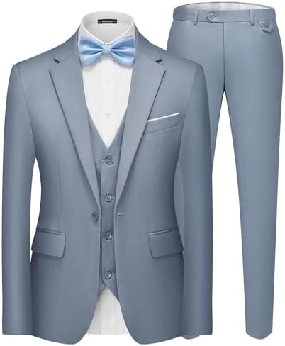 MAGE MALE Men's 3 Pieces Suit Elegant Solid One Button Slim Fit Single Breasted Party Blazer Vest Pants Set