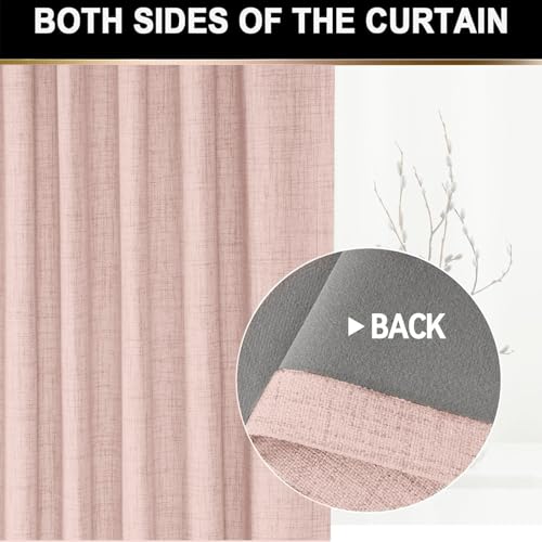 Image of 100% Blackout Shield Linen Blackout Curtains 108 Inches Long 2 Panels Set, Black Out Curtains for Bedroom, Thermal Insulated Rod Pocket Window Drapes Living Room, 50W X 108L, Blush Pink