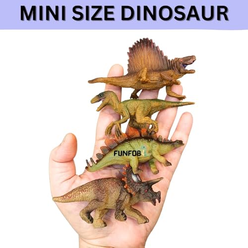 Image of FUNFOB Dinosaur Toy Figure Pack of 4 | MIni Size | Height -6cm Dinosaur Toys for Kids & Adults PVC Multicolour | Set B Tiny Dino Pack of 4