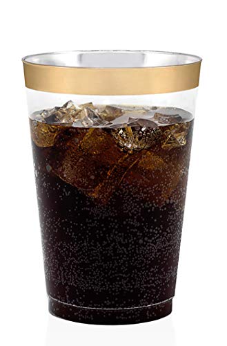 50 Gold Rimmed Clear Hard Plastic Cups | 14 oz. Fancy Disposable Wedding