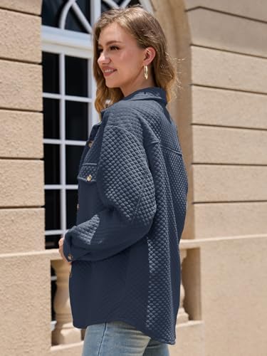 Muchpow Women's Casual Button Down Jackets Long Sleeve Loose Outwear Lapel Coats Tops with Pockets2