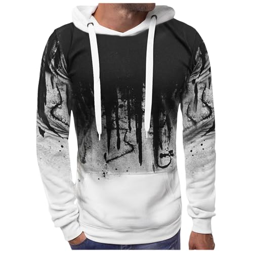 Men's Gradient Graphic Hooded Sweatshirt Fleece Lined Drawstring Long Sleeve Pullover Casual Sweatshirts