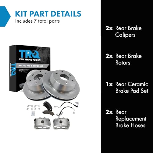 Image of TRQ Rear Brake Pad & Rotor Kit Ceramic Compatible with 2008-2014 Chevrolet Express 1500 2008-2013 GMC Savana 1500