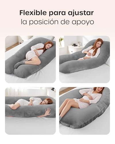 Miniatura 7 de Nuliie Almohada Embarazada Dormir, Cojin Embarazada En Forma De U, Almohada Embarazo Para Soporte De Espalda, Caderas Y Piernas, Almohada Para Embarazadas Con Funda De Terciopelo Lavable Gris