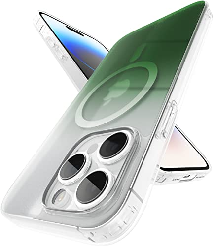 Image of eller sante Zurich MAGPRO Gradient Colored for iPhone 14 Pro Case Cover, Transparent, 6 Feet Drop Protection, Shockproof, Scratch Resistant, Slim, Compatible with MagSafe Back Cover - Green