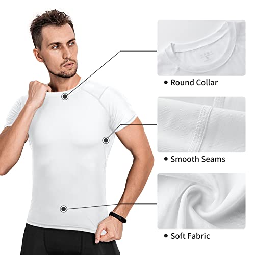 Niksa Men's Compression Shirts 3/5 Pack,Short Sleeve Athletic Compression Tops Cool Dry Workout T Shirt4