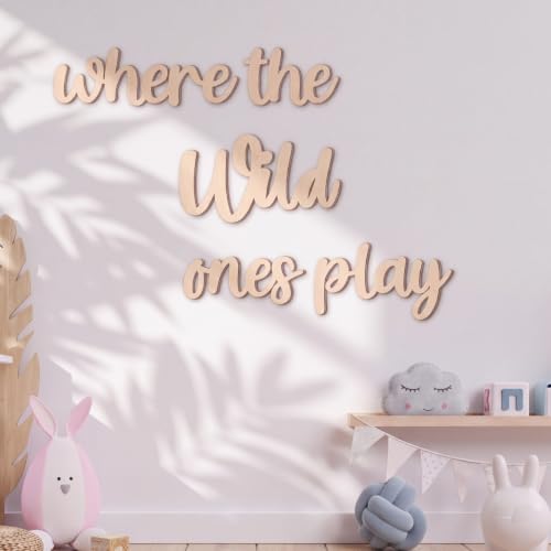 5 piezas de decoración de pared para sala de juegos de 15.4 x 18 pulgadas, 3D Where The Wild Ones Play Nursery Sign Decoración de pared de madera para niños pequeños decoración de habitación de niños