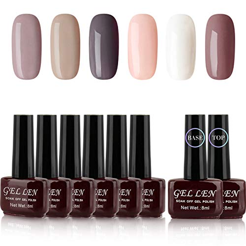GELLEN Gel Nail Polish Set - Khaki Brown Nude 6 Colors With Top Coat Base Coat Collection Soak Off Nail Art Home Nail Gel Manicure Kit GELLEN Gel Nail Polish Set - Khaki Brown Nude 6 Colors With Top Coat Base Coat Collection Soak Off Nail Art Home Nail Gel Manicure Kit