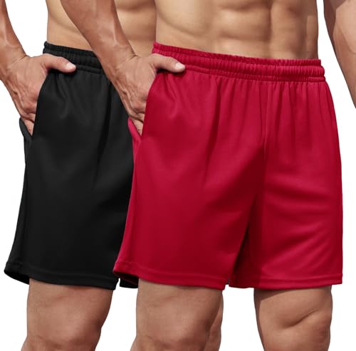 COOFANDY Men's Mesh Shorts Lightweight Quick Dry Active 5 Inches Running Expanded Shorts Black/Deep Red