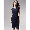 Miusol Women's Retro Floral Lace Slim Evening Cocktail Mini Dress (Large, Navy Blue)