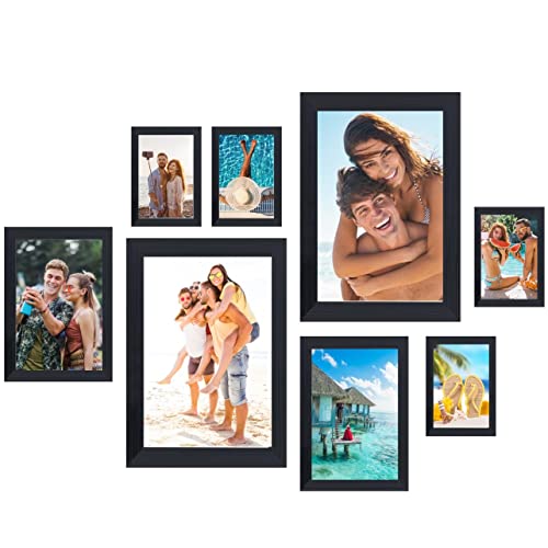 8 Pcs Multi Photo Frames Set Multiple Size Photograph, Black Picture Frame For Tabletop or Wall Décor, Gallery Photo Frames 8x10, 4x6, 5X7