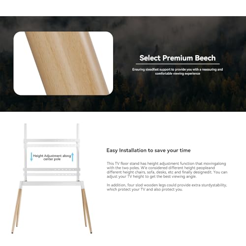 Image of Audiovan Tripod TV Stand Wooden for 55-86 Inch,Floor (Height - 1455) 100x100-600x400 VESA Corner with Mount /Easel Floor Standing (White, 55-86 Inch)