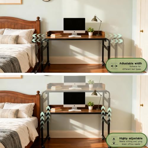 Overbed Desk with Desktop Enclosure and Wheels, Height and Length Adjustable Overbed Table Over Bed Desk King Queen Bed Table Overbed Laptop Table Over Bed Table (Brown) by Generic - Image 4