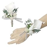 PITAKELLO Calla Lily Artificial Wrist Corsage and Boutonniere Set, Set of 2, Wristband Bride Hand Flower Men Boutonniere for Groom Wedding Party Prom Homecoming